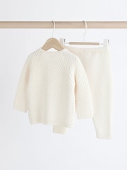 White Knitted Baby 100% Cotton Jumper and Leggings Set (0mths-2yrs) - Image 2 of 9