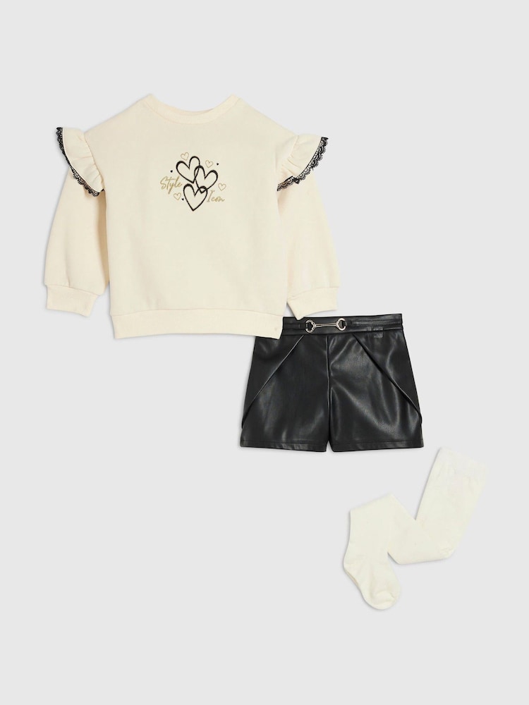 River Island Cream Sweater &  Shorts Set with Socks - Image 1 of 5