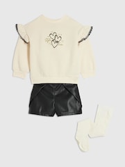 River Island Cream Sweater &  Shorts Set with Socks - Image 3 of 5
