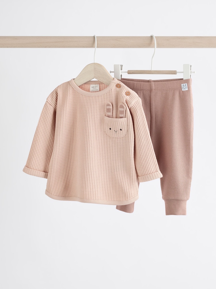 Neutro con conejito - Conjunto de leggings y top de algodón 100 % para bebé (0 meses -2 años) - Imagen 1 de 15