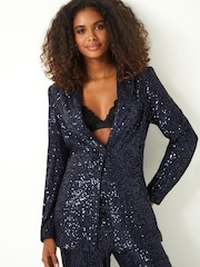 Marineblau/blau - Einreihiger Blazer mit Pailletten - Bild 1 von 6