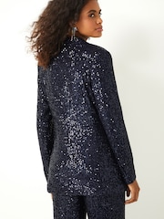 Marineblau/blau - Einreihiger Blazer mit Pailletten - Bild 3 von 6