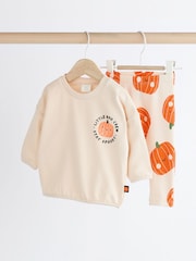 Neutral Pumpkin Cosy Baby 100% Cotton Sweatshirt and Leggings Set (0mths-2yrs) - Image 1 of 11