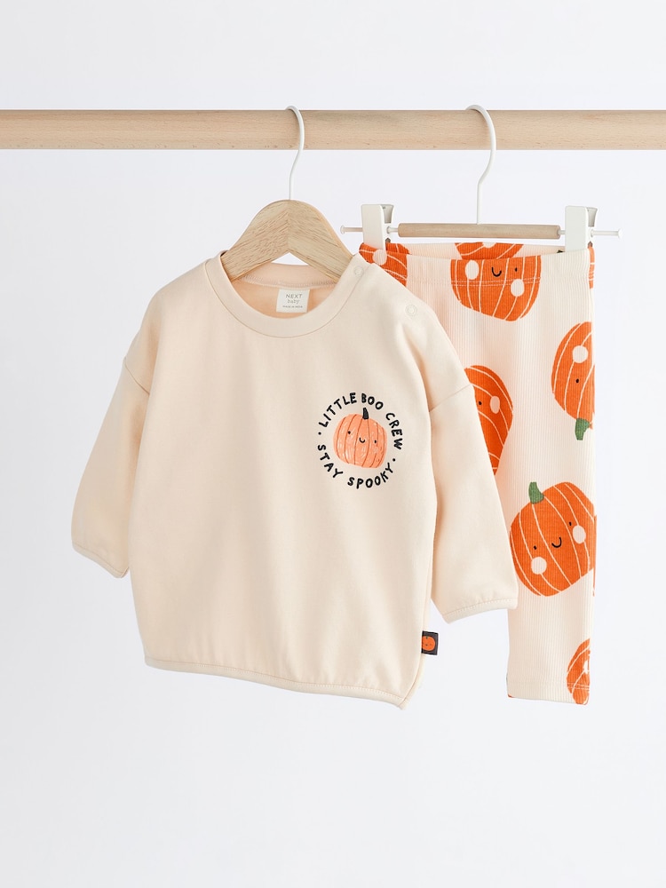 Neutral Pumpkin Cosy Baby 100% Cotton Sweatshirt and Leggings Set (0mths-2yrs) - Image 1 of 11