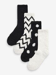 Black/White Cosy Socks 4 Pack - Image 1 of 7