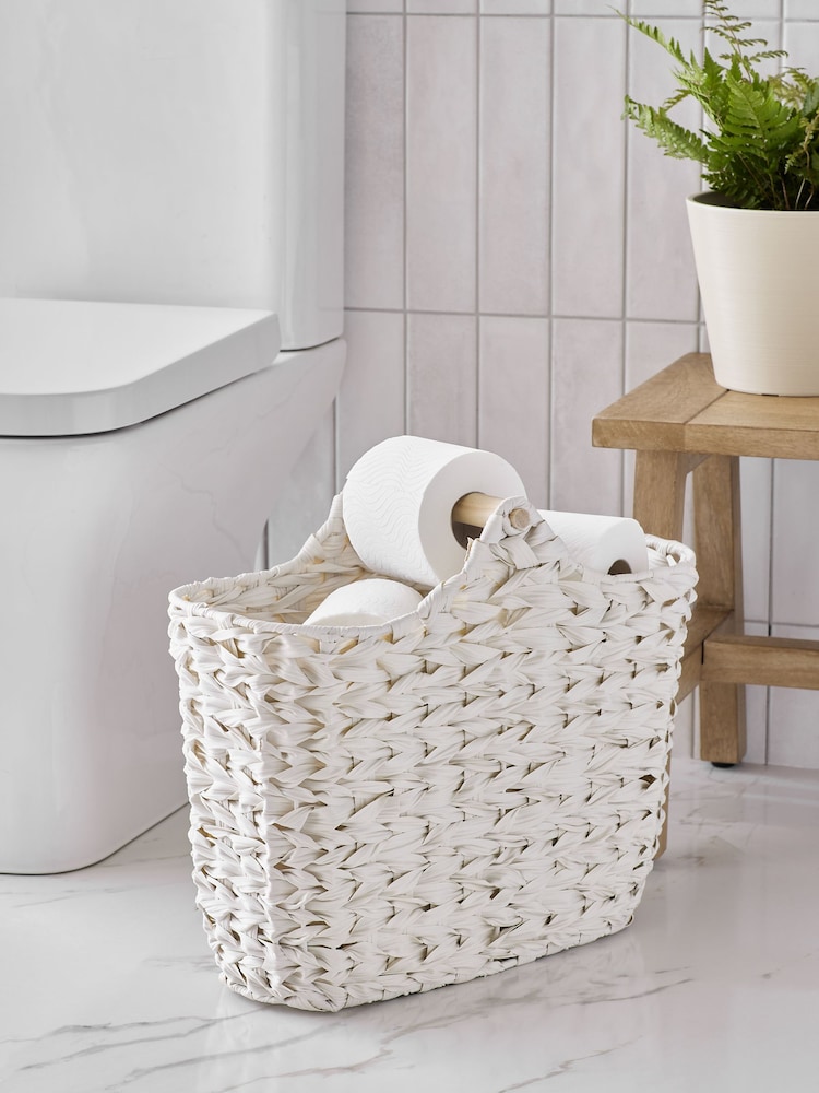 Cream Woven Toilet Roll Slimline Holder and Storage Set - Image 1 of 5