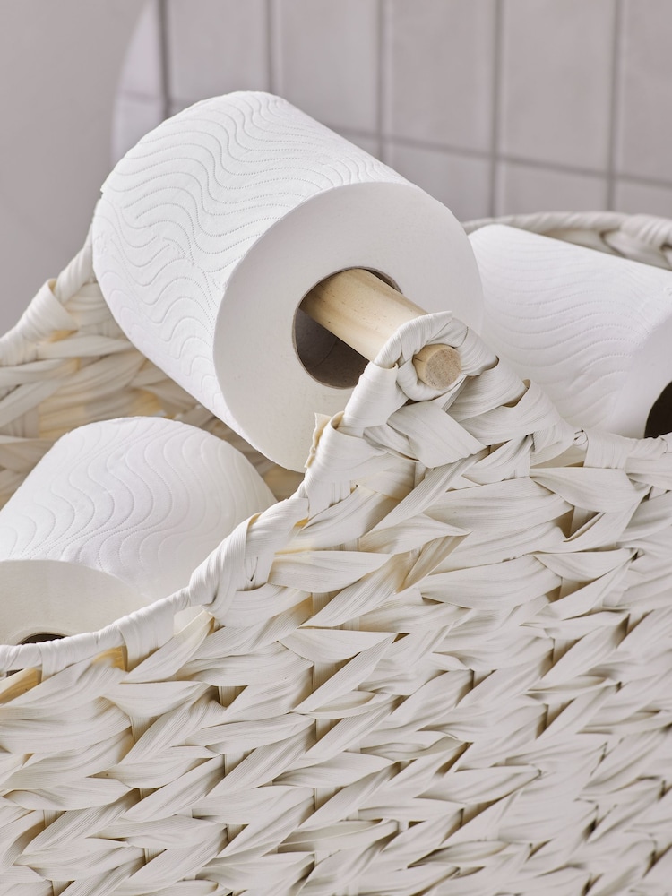 Cream Woven Toilet Roll Slimline Holder and Storage Set - Image 2 of 5