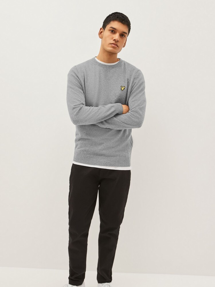 Lyle & Scott Light Grey Crew Neck Cotton Merino Jumper - Image 3 of 6