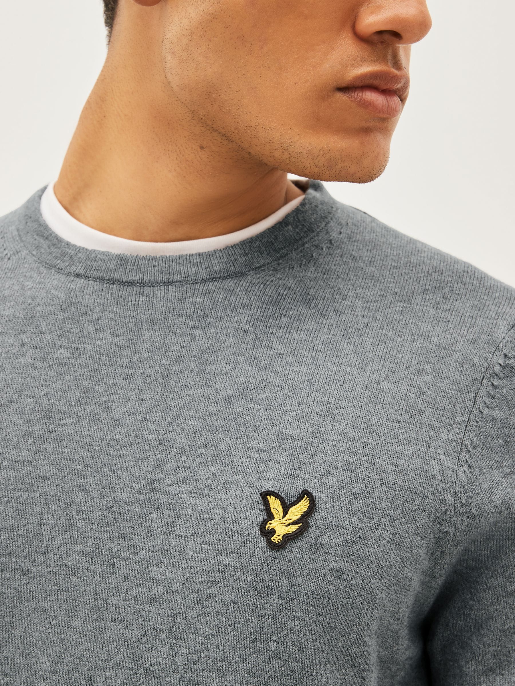 Buy Lyle & Scott Light Grey Crew Neck Cotton Merino Jumper from