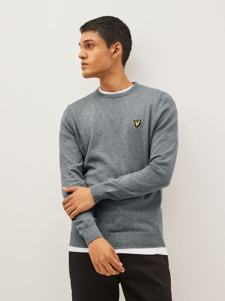 Lyle & Scott Light Grey Crew Neck Cotton Merino Jumper - Image 8 of 8