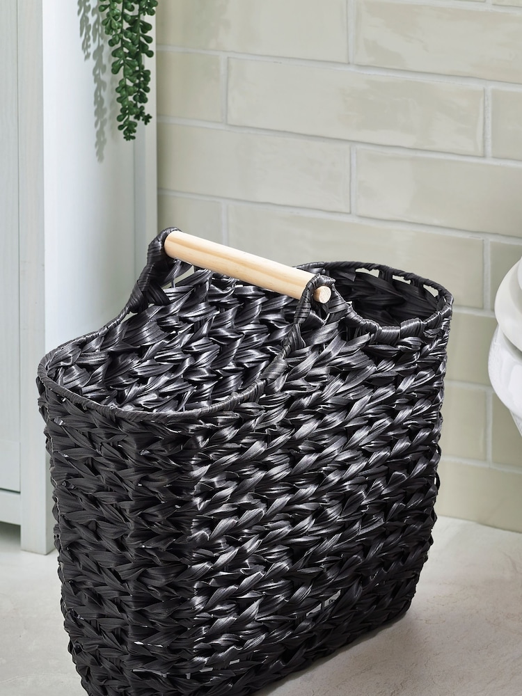 Black Woven Toilet Roll Slimline Holder and Storage Set - Image 2 of 3