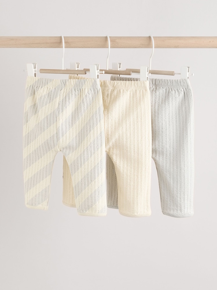 Grey/Cream 100% Cotton Baby Leggings 3 Pack (0mths-2yrs) - Image 5 of 10