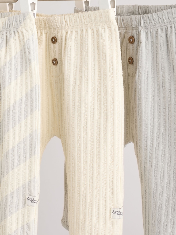 Grey/Cream 100% Cotton Baby Leggings 3 Pack (0mths-2yrs) - Image 7 of 10