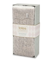 Totes Natural Cable Knit Slipper Socks with Sherpa Lining - Image 2 of 5
