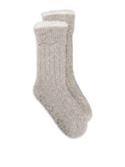 Totes Natural Cable Knit Slipper Socks with Sherpa Lining - Image 3 of 5