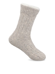 Totes Natural Cable Knit Slipper Socks with Sherpa Lining - Image 4 of 5