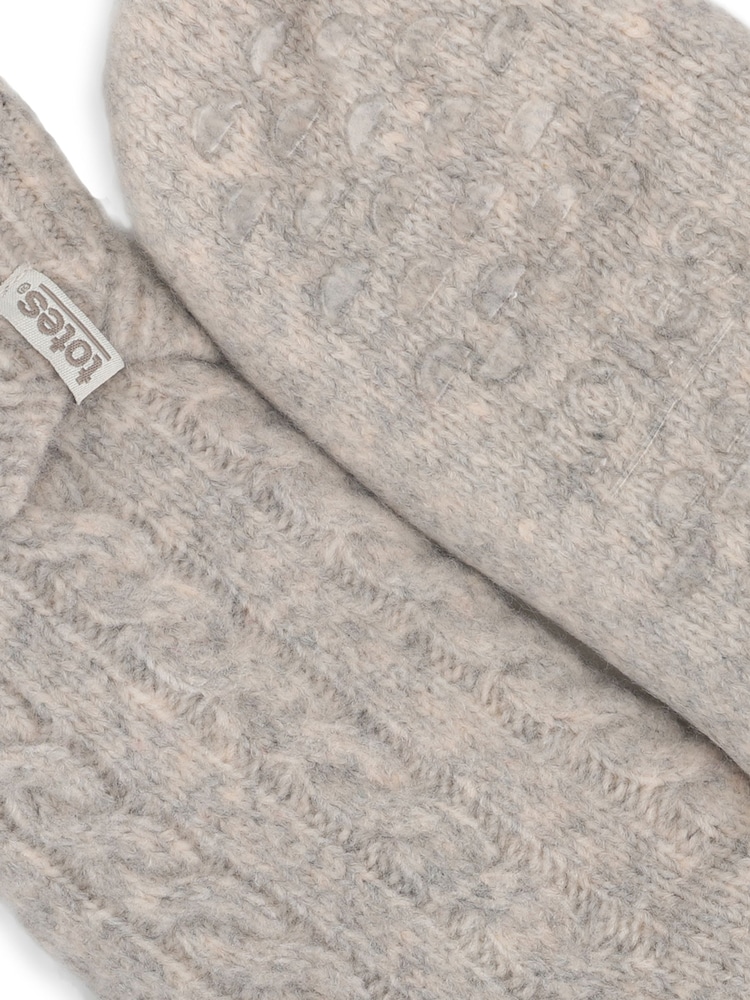 Totes Natural Cable Knit Slipper Socks with Sherpa Lining - Image 5 of 5 Totes Natural Cable Knit Slipper Socks with Sherpa Lining - Image 5 of 5