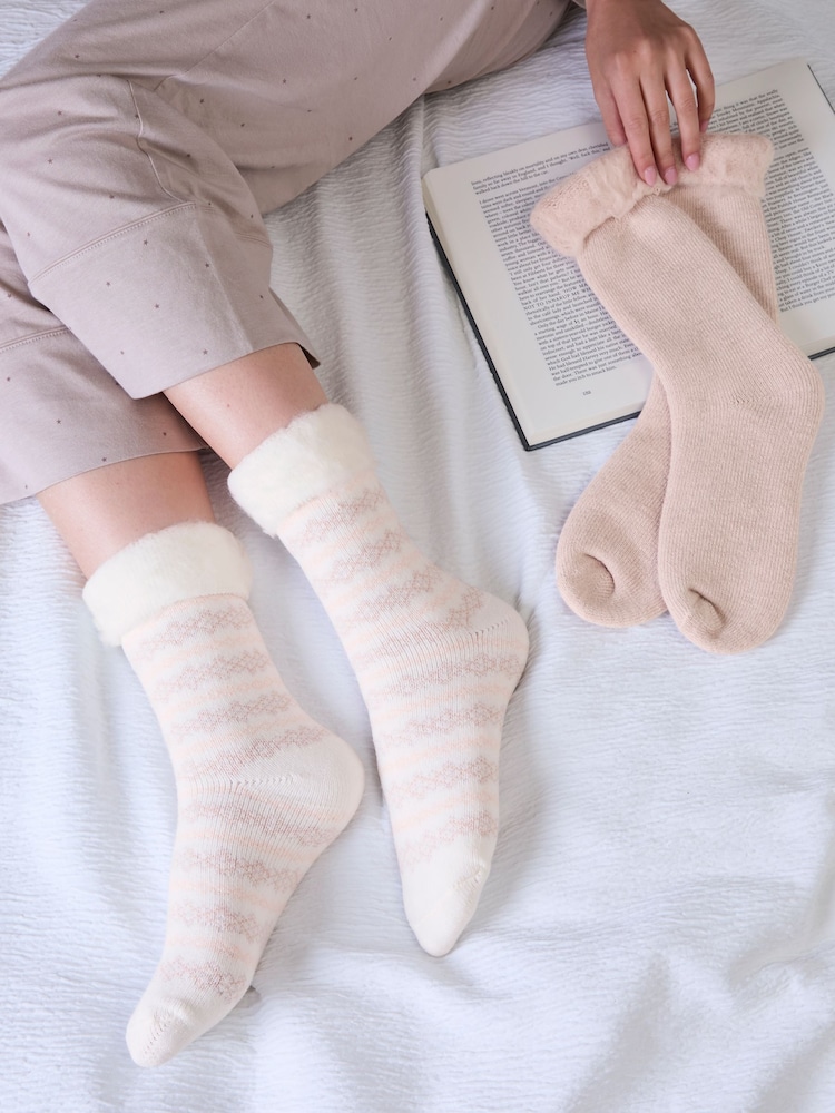 Totes Pink Brushed Thermal Bed Socks 2 pack - Image 1 of 5