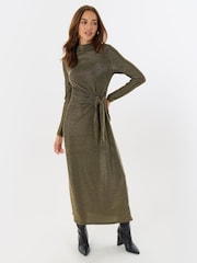 Threadbare Metallic Petite Funnel Neck Metallic Midaxi Dress - Image 1 of 5
