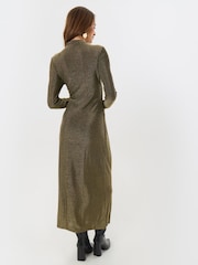 Threadbare Metallic Petite Funnel Neck Metallic Midaxi Dress - Image 2 of 5