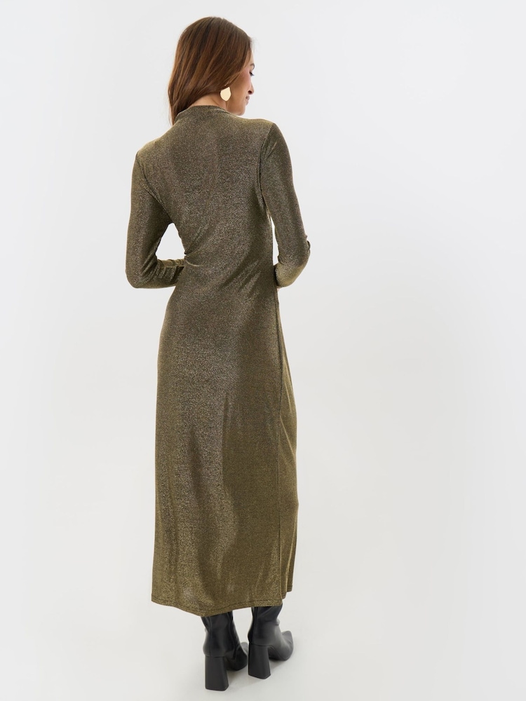 Threadbare Metallic Petite Funnel Neck Metallic Midaxi Dress - Image 2 of 5 Threadbare Metallic Petite Funnel Neck Metallic Midaxi Dress - Image 2 of 5