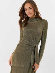 Threadbare Metallic Petite Funnel Neck Metallic Midaxi Dress - Image 3 of 5