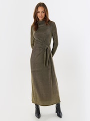 Threadbare Metallic Petite Funnel Neck Metallic Midaxi Dress - Image 4 of 5