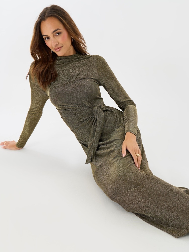 Threadbare Metallic Petite Funnel Neck Metallic Midaxi Dress - Image 5 of 5 Threadbare Metallic Petite Funnel Neck Metallic Midaxi Dress - Image 5 of 5