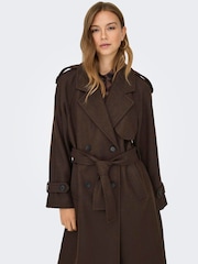 ONLY Brown Trench Style Belted Long Coat - Image 2 of 7