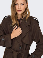 ONLY Brown Trench Style Belted Long Coat - Image 3 of 7