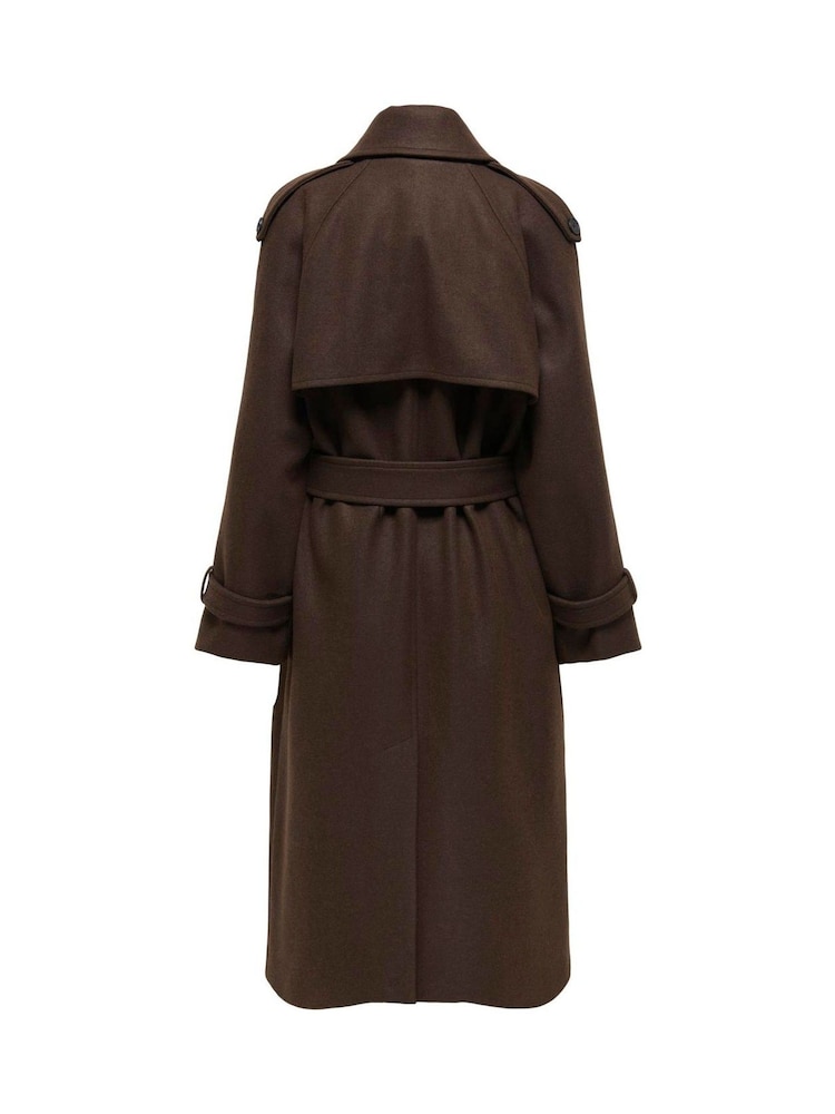 ONLY Brown Trench Style Belted Long Coat - Image 7 of 7 ONLY Brown Trench Style Belted Long Coat - Image 7 of 7