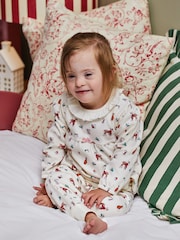 JoJo Maman Bébé Cream Girls' Pretty Woodland Jersey Pyjamas - Image 1 of 8