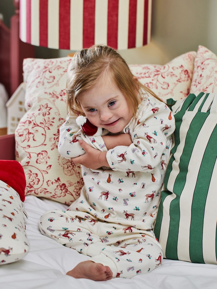 JoJo Maman Bébé Cream Girls' Pretty Woodland Jersey Pyjamas - Image 2 of 8
