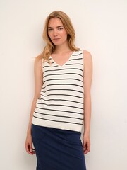 Cream Sillar Knitted V-Neck 100% Cotton Vest - Image 1 of 6
