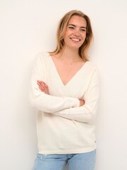 Cream Sillar 100% Cotton V-Neck Pullover Jumper - Image 1 of 6