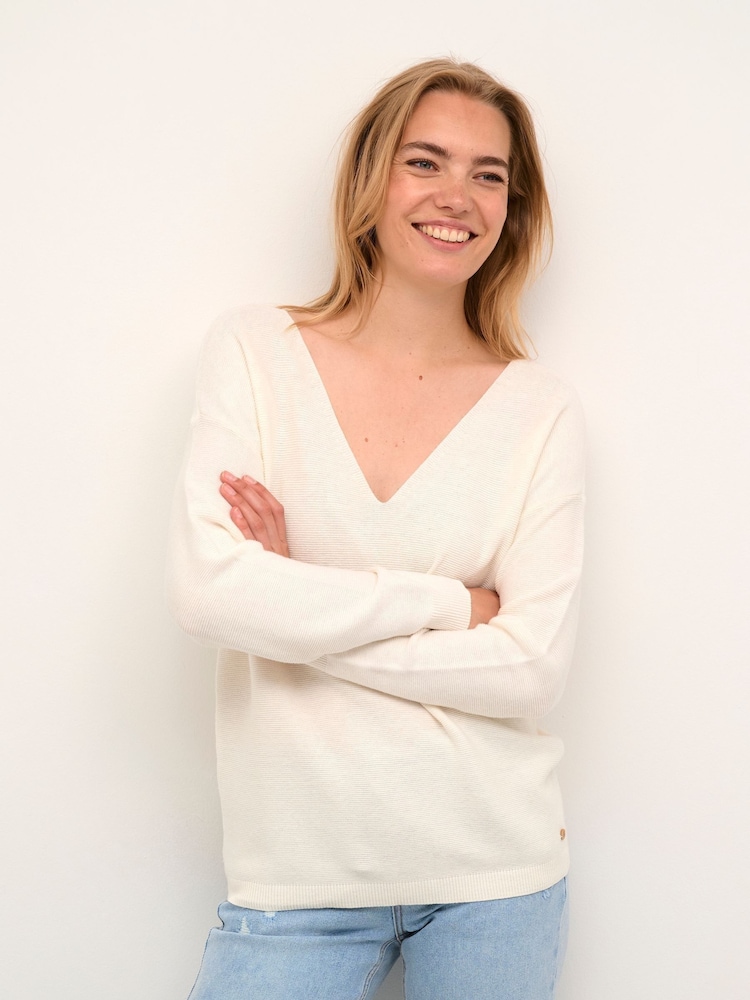 Cream Sillar 100% Cotton V-Neck Pullover Jumper - Image 1 of 6