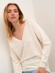 Cream Sillar 100% Cotton V-Neck Pullover Jumper - Image 4 of 6