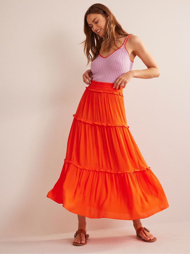 Boden Red Smocked-Waist Crinkle Skirt - Image 1 of 4