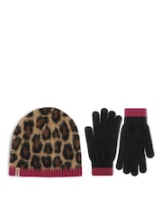 Totes Animal Leopard Beanie Hat & Gloves with Smartouch - Image 2 of 5