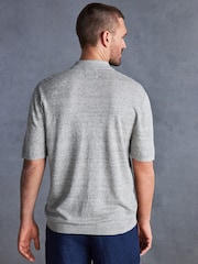 Grey Linen Blend Knitted Polo Shirt - Image 3 of 7