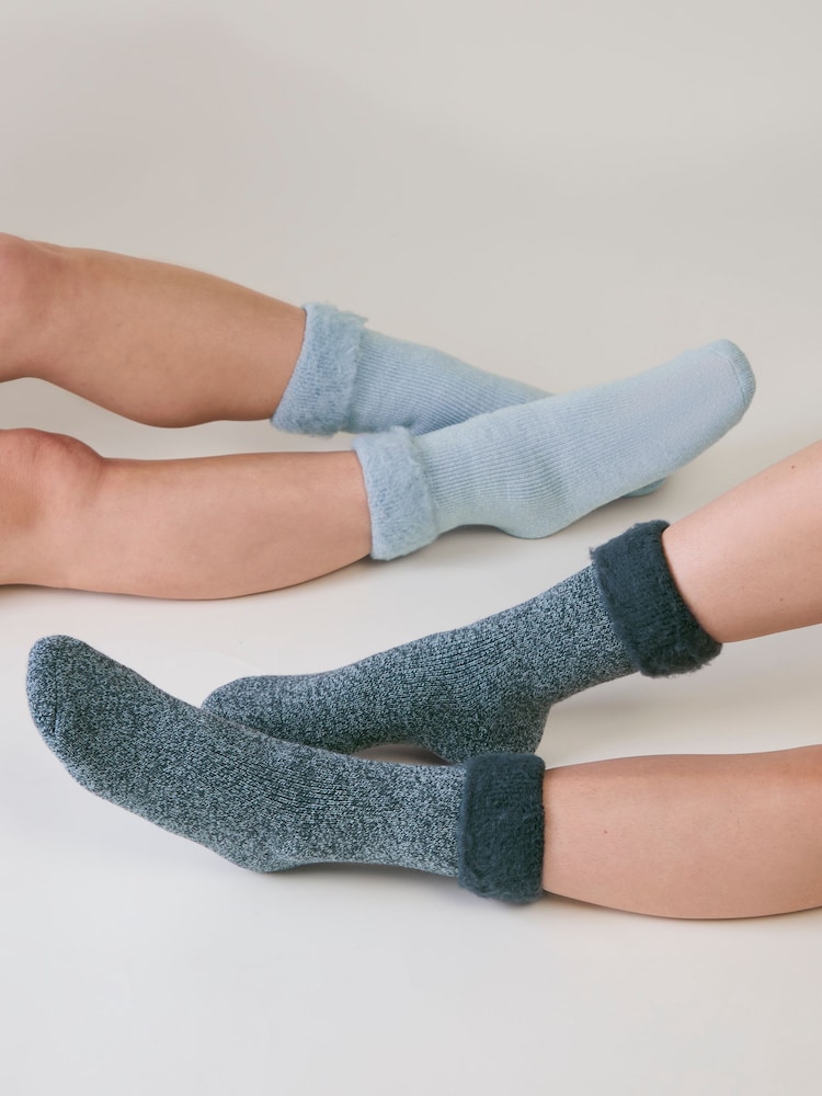Totes Blue Brushed Thermal Bed Socks 2 pack - Image 1 of 5 Totes Blue Brushed Thermal Bed Socks 2 pack - Image 1 of 5