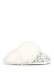 Totes Natural Patterned Knit Mule Slippers - Image 3 of 5