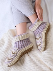 Totes Purple Chunky Knit Booties Socks with Sherpa Lining - Image 1 of 5