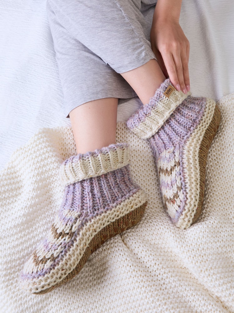 Totes Purple Chunky Knit Booties Socks with Sherpa Lining - Image 1 of 5 Totes Purple Chunky Knit Booties Socks with Sherpa Lining - Image 1 of 5