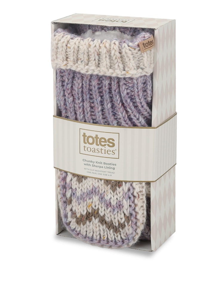 Totes Purple Chunky Knit Booties Socks with Sherpa Lining - Image 2 of 5 Totes Purple Chunky Knit Booties Socks with Sherpa Lining - Image 2 of 5