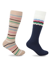 Totes Cream Knee High Brushed Welly Socks 2 Pack - Image 4 of 5