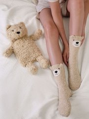 Totes Natural Bear Mini Hot Water Bottle & Super Soft Socks Set - Image 2 of 5