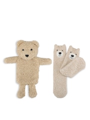 Totes Natural Bear Mini Hot Water Bottle & Super Soft Socks Set - Image 4 of 5