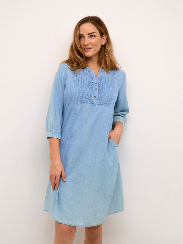 Cream Blue Bolette Knee-Length 100% Cotton Dress - Image 1 of 6 Cream Blue Bolette Knee-Length 100% Cotton Dress - Image 1 of 6