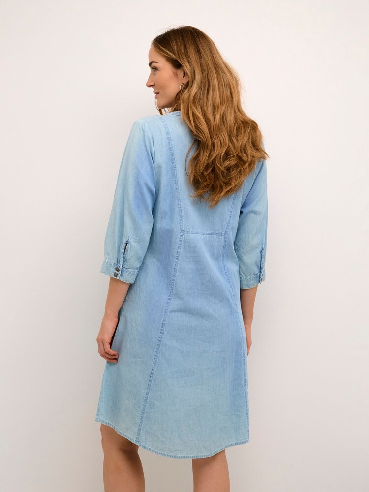 Cream Blue Bolette Knee-Length 100% Cotton Dress - Image 2 of 6 Cream Blue Bolette Knee-Length 100% Cotton Dress - Image 2 of 6